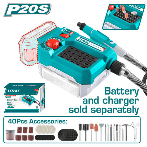 Total Cordless Rotary Grinder Tool 20V 40 Accessories